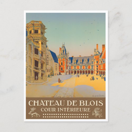 Blois castle France vintage travel Postcard