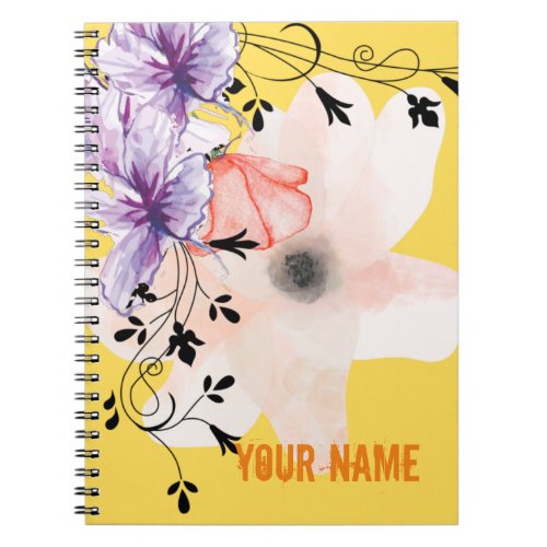 Blommig gul personlig Skriv ditt namn presenter  Notebook