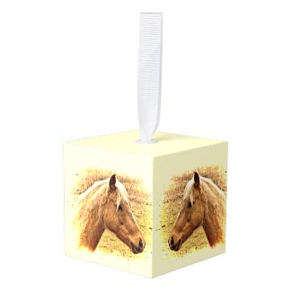 Blond and Brown Horse in Sun Cube Ornament