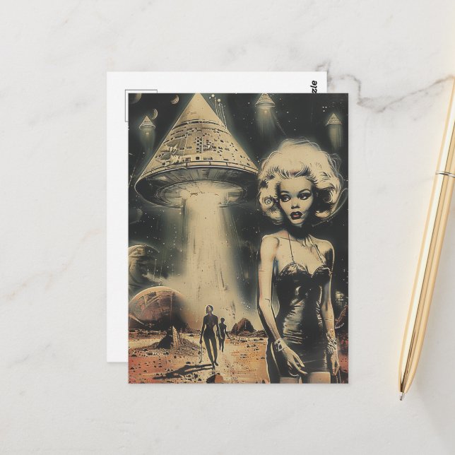 Blond and the UFO Desert  Scifi Fantasy Postcard (Front/Back In Situ)