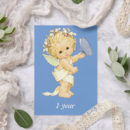 Blond Angel baby with a butterfly One year Cake  Holiday Card