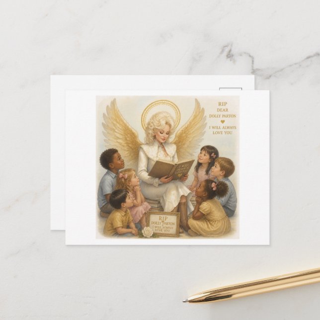 Blond Angel Woman Reading to Children Postcard (Front/Back In Situ)