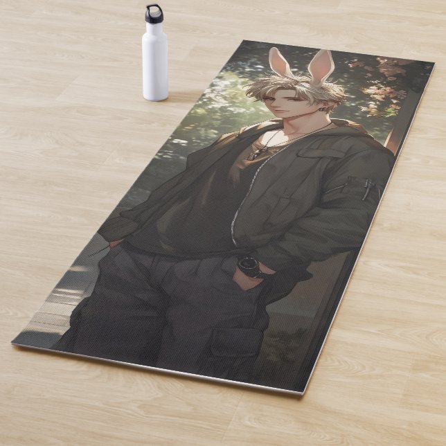 Blond Anime Bunny Boy Yoga Mat (In Situ)