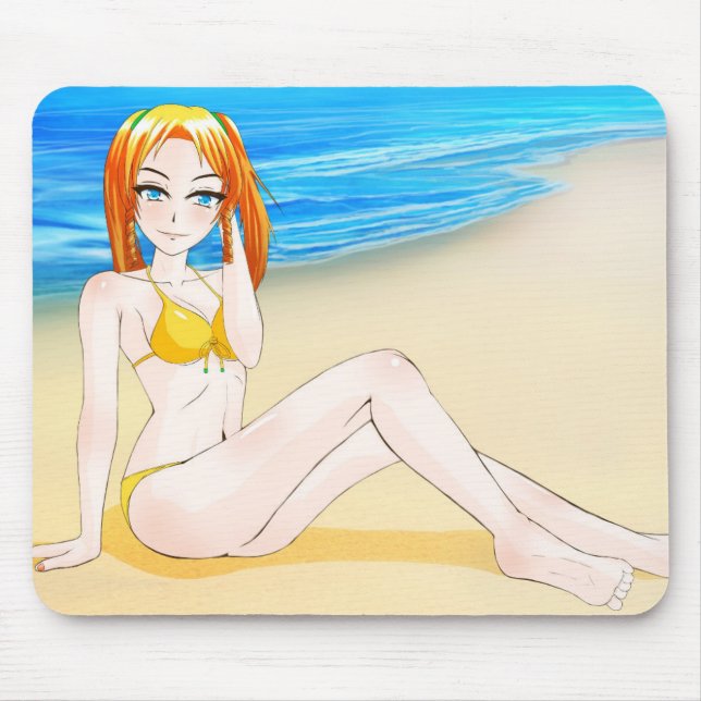 Blond Anime Girl At The Beach Mousepad (Front)