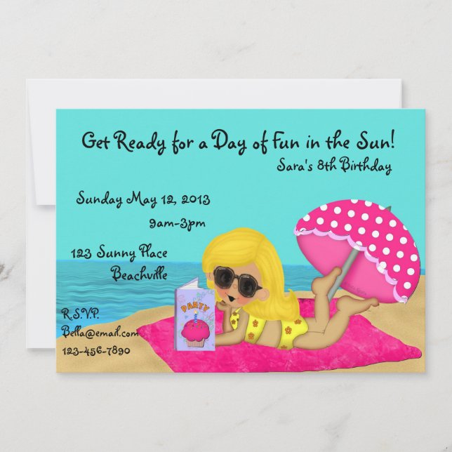 Blond Beach Party Custom Invitation (Front)