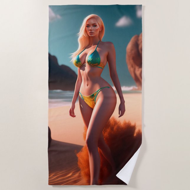 Blond beautiful girl posing Beach Towel (Front)
