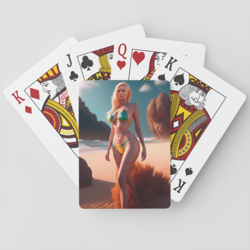 Blond beautiful girl posing Playing Cards