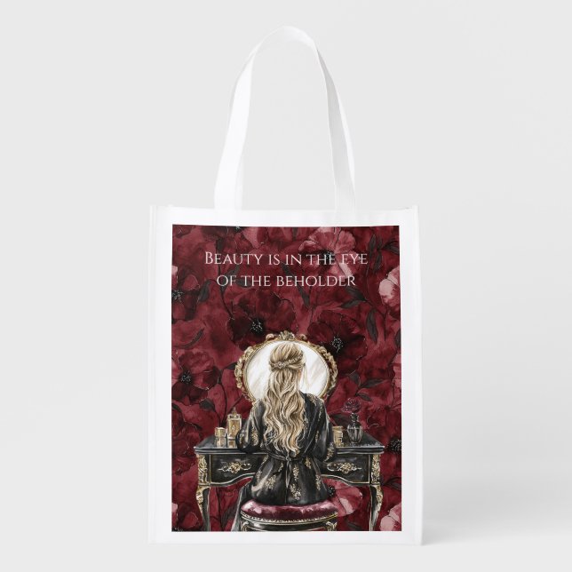 Blond Boudoir Burgundy Floral Grocery Bag (Front)
