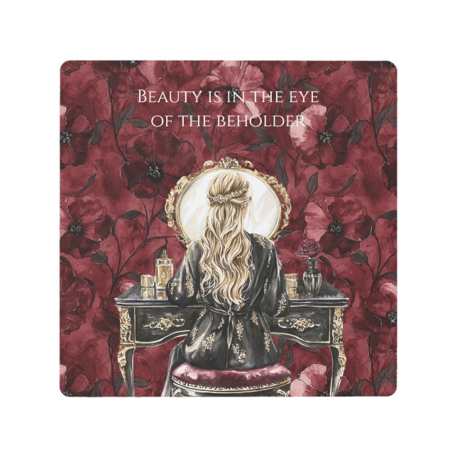 Blond Boudoir Burgundy Floral Metal Print (Front)