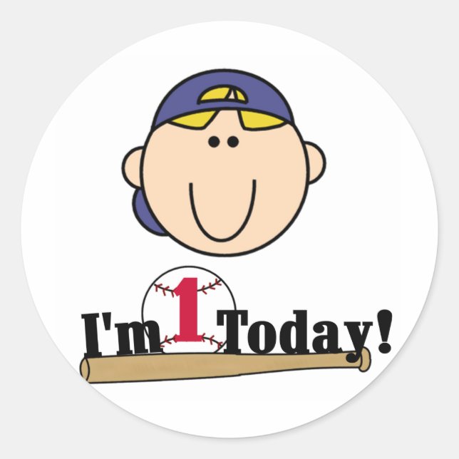 Blond Boy Baseball 1st Birthday Tshirts Classic Round Sticker (Front)
