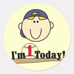 Blond Boy Baseball 1st Birthday Tshirts Classic Round Sticker