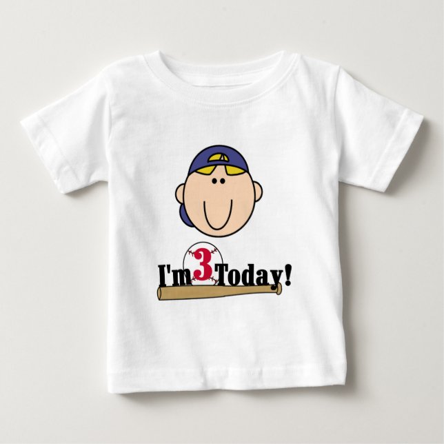 Blond Boy Baseball 3rd Birthday Baby T-Shirt (Front)