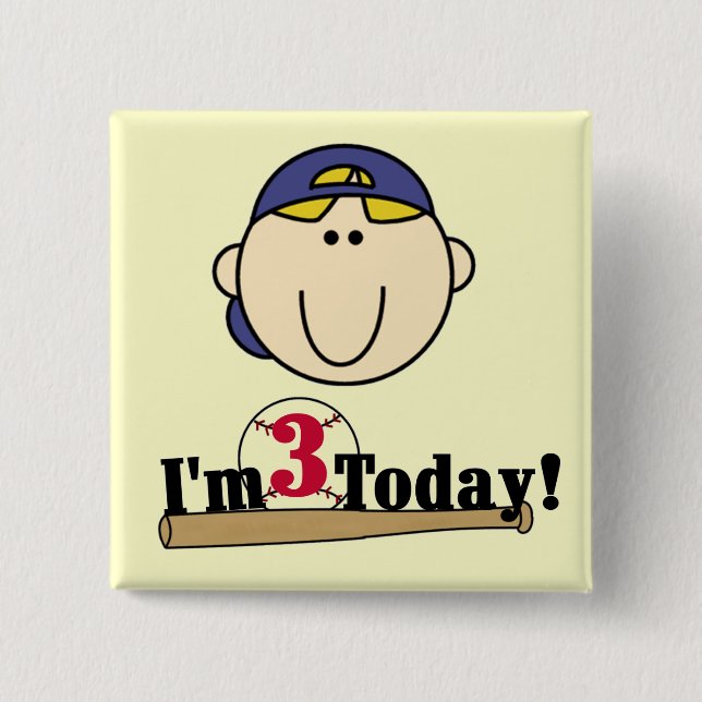 Blond Boy Baseball 3rd Birthday Button (Front)