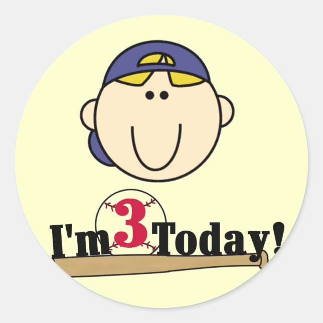 Blond Boy Baseball 3rd Birthday Classic Round Sticker (Front)