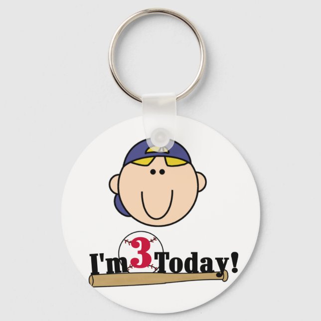 Blond Boy Baseball 3rd Birthday Keychain (Front)