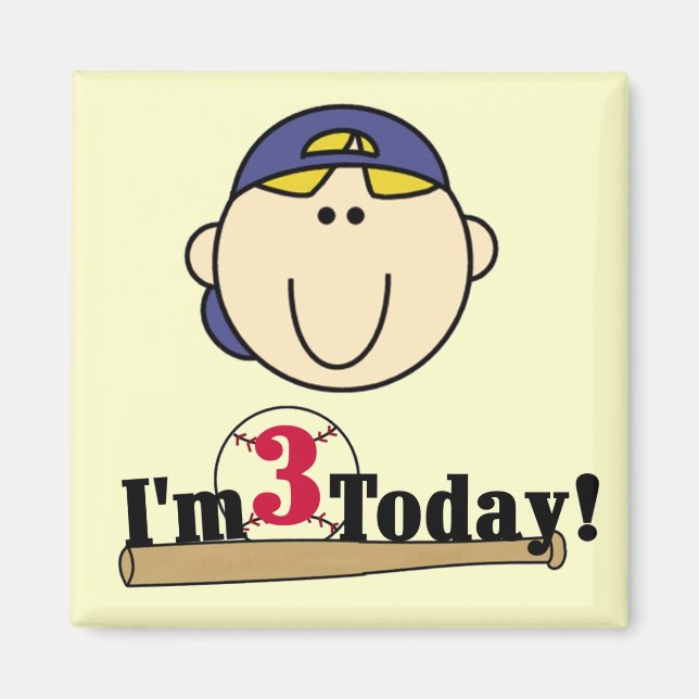 Blond Boy Baseball 3rd Birthday Magnet (Front)