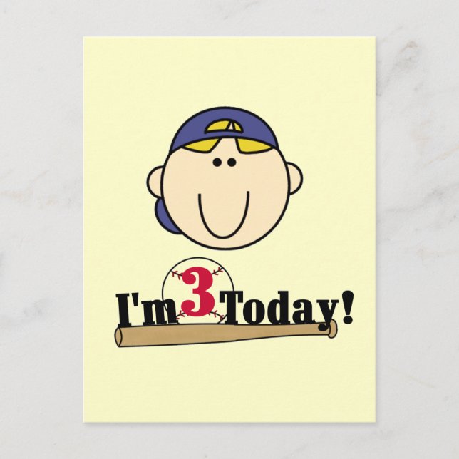 Blond Boy Baseball 3rd Birthday Postcard (Front)