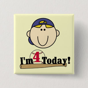 Blond Boy Baseball 4th Birthday Button
