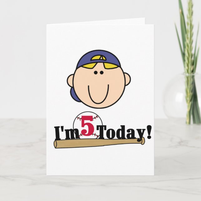 Blond Boy Baseball 5th Birthday Card (Front)