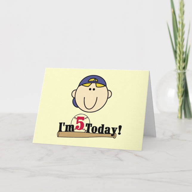 Blond Boy Baseball 5th Birthday Card (Front)