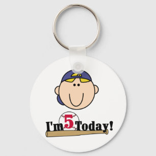 Blond Boy Baseball 5th Birthday Keychain