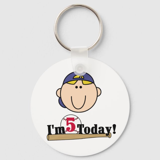 Blond Boy Baseball 5th Birthday Keychain (Front)