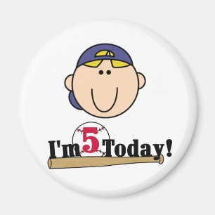 Blond Boy Baseball 5th Birthday Magnet