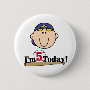 Blond Boy Baseball 5th Birthday Pinback Button