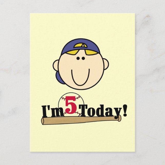 Blond Boy Baseball 5th Birthday Postcard (Front)