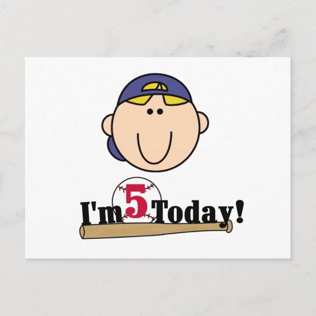 Blond Boy Baseball 5th Birthday Postcard (Front)