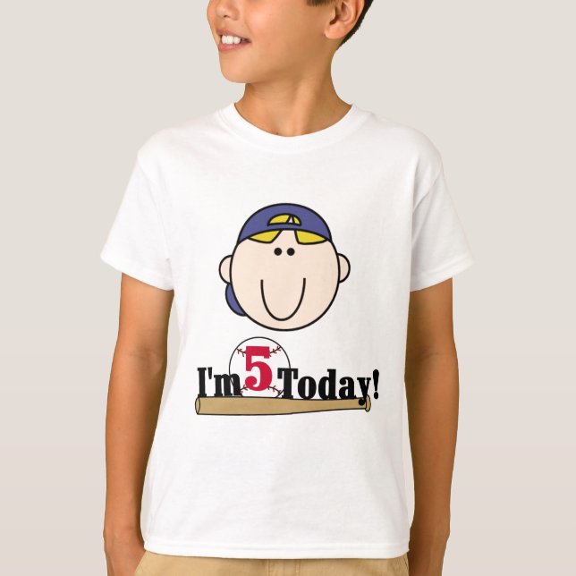 Blond Boy Baseball 5th Birthday T-Shirt (Front)