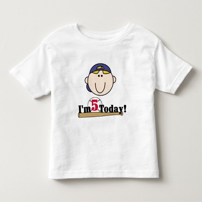 Blond Boy Baseball 5th Birthday Toddler T-shirt (Front)