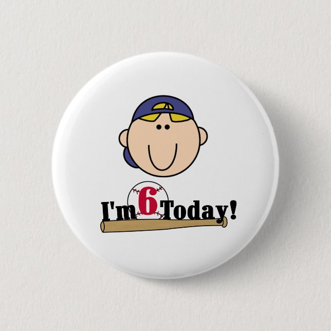 Blond Boy Baseball 6th  Birthday Button (Front)