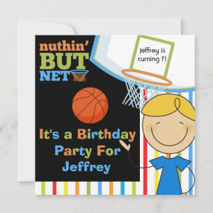 Blond Boy Basketball Birthday Invitations