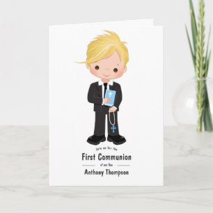 Blond Boy First Holy Communion Photo Invitation