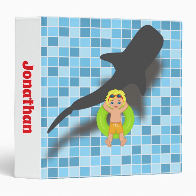 Blond Boy Floating in Pool with Whale Shark 3 Ring Binder (Front/Spine)
