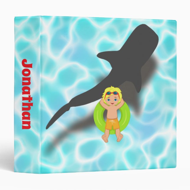 Blond Boy Floating / Swimming with Whale Shark 3 Ring Binder (Front/Spine)