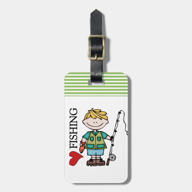 Blond Boy I Love Fishing Luggage Tag (Front Vertical)