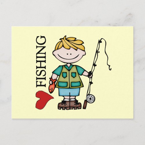 Blond Boy I Love Fishing Postcard