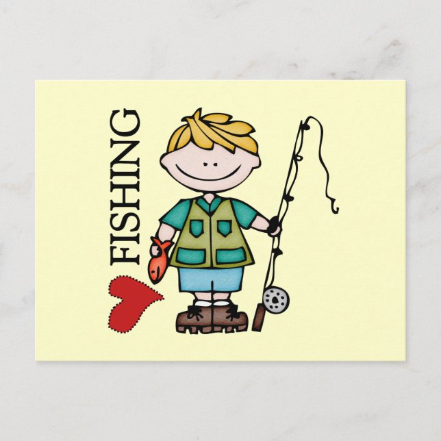 Blond Boy I Love Fishing Postcard (Front)