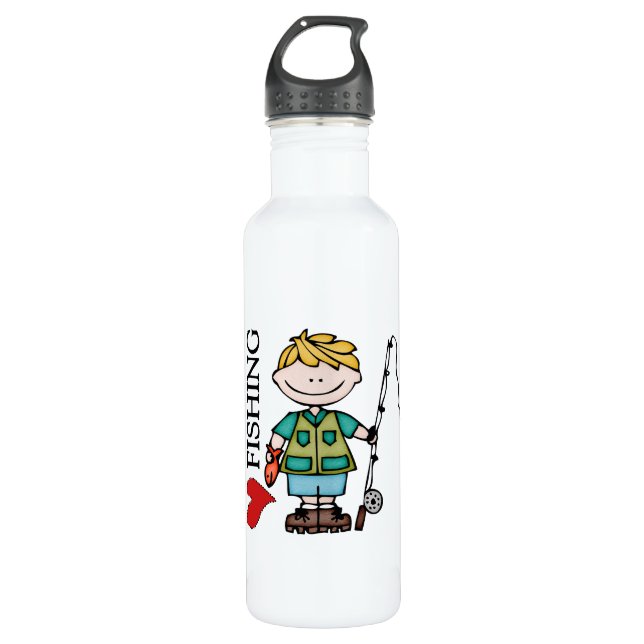 Blond Boy I Love Fishing Stainless Steel Water Bottle (Front)