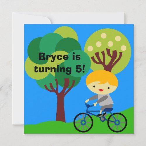 Blond Boy on Bicycle Birthday Invitation