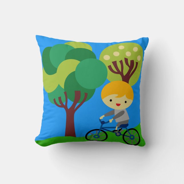 Blond Boy on Bicycle Pillow (Front)