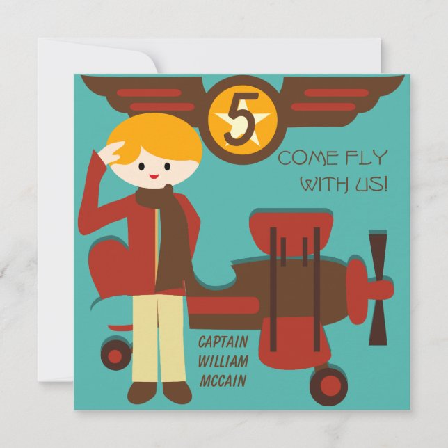 Blond Boy Pilot Birthday Invitations (Front)