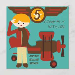 Blond Boy Pilot Birthday Invitations