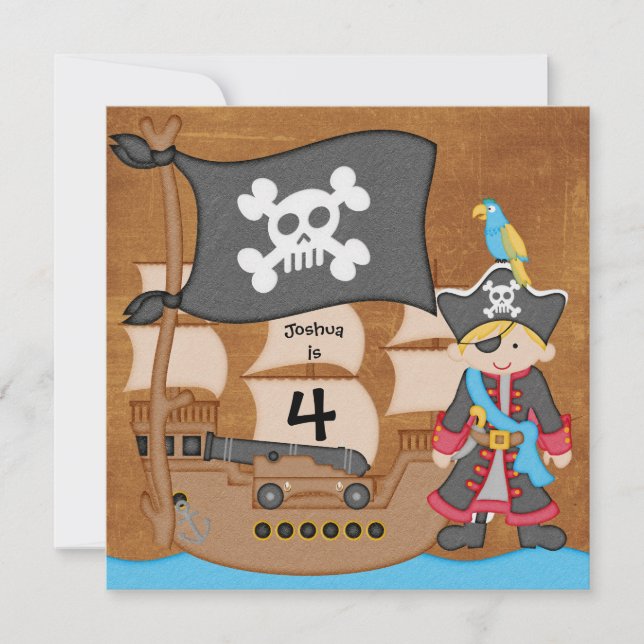 Blond Boy Pirate Ship Custom Birthday Invitation (Front)