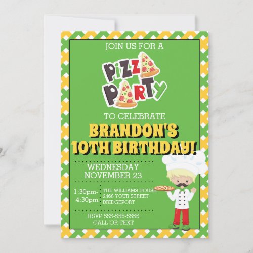 Blond Boy Pizza Party Birthday Invitation