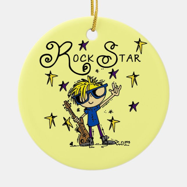 Blond Boy Rock Star Ceramic Ornament (Front)
