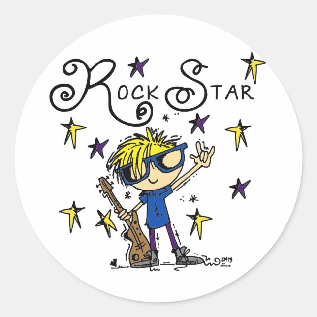 Blond Boy Rock Star Classic Round Sticker (Front)