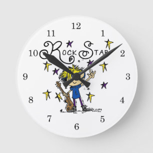 Blond Boy Rock Star Round Clock